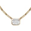 925 Sterling Silver Bar Illusion Emerald Cut Bezel Diamond Necklace