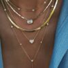 925 Sterling Silver Bar Illusion Emerald Cut Bezel Diamond Necklace - Image 2