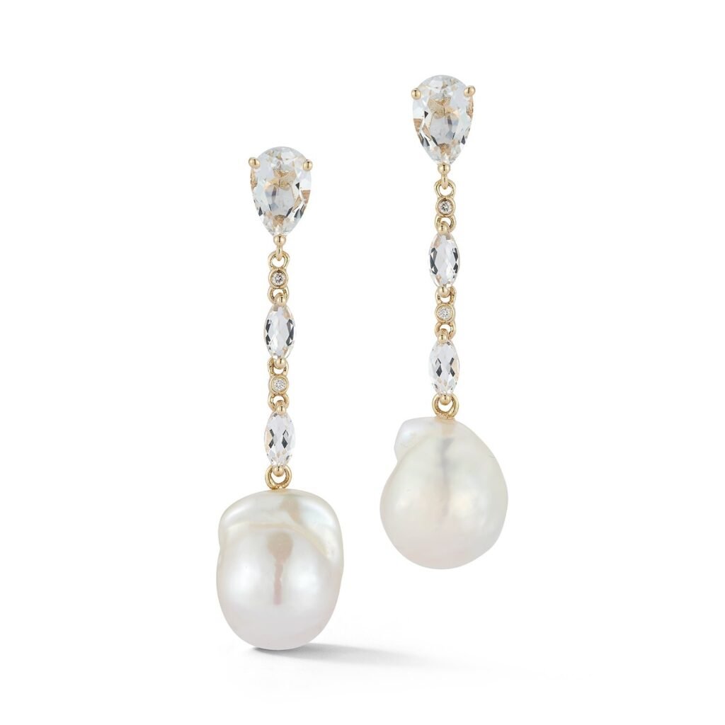 925 Sterling Silver Baroque Pearl Dusters Diamond Earrings