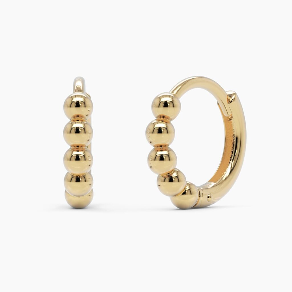 925 Sterling Silver Beaded Small Huggie Hoop Earrings