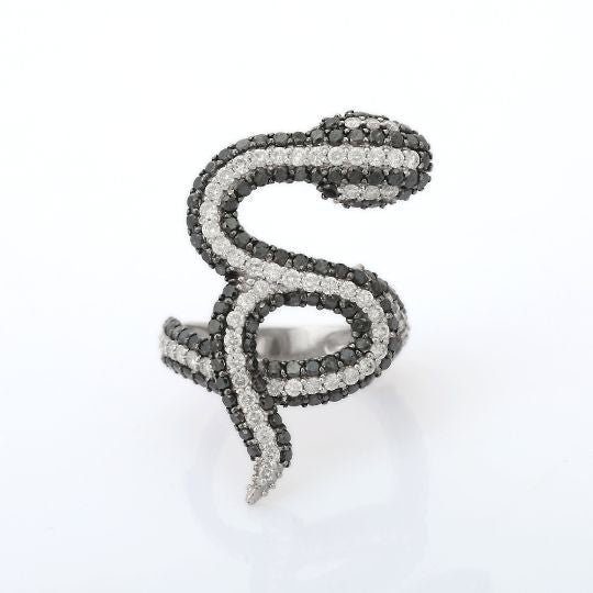 925 Sterling Silver Black and Diamond Snake Ring