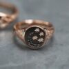 925 Sterling Silver Black and Diamond Star and Moon Vintage Signet Ring