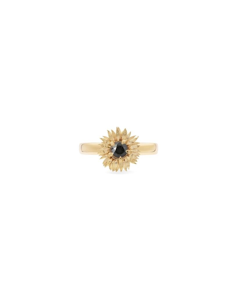 925 Sterling Silver Black Diamond Sunflower Ring
