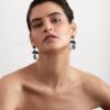 925 Sterling Silver Blackthorn Drop Leaf Earrings Black Spinel and Black Pearl - Image 2