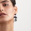 925 Sterling Silver Blackthorn Drop Leaf Earrings Black Spinel and Black Pearl - Image 4