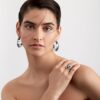 925 Sterling Silver Blackthorn Hoop Earrings and Black Pearl - Image 2