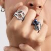 925 Sterling Silver Blackthorn Pearl Leaf Ring Black Spinel and Black Pearl - Image 4