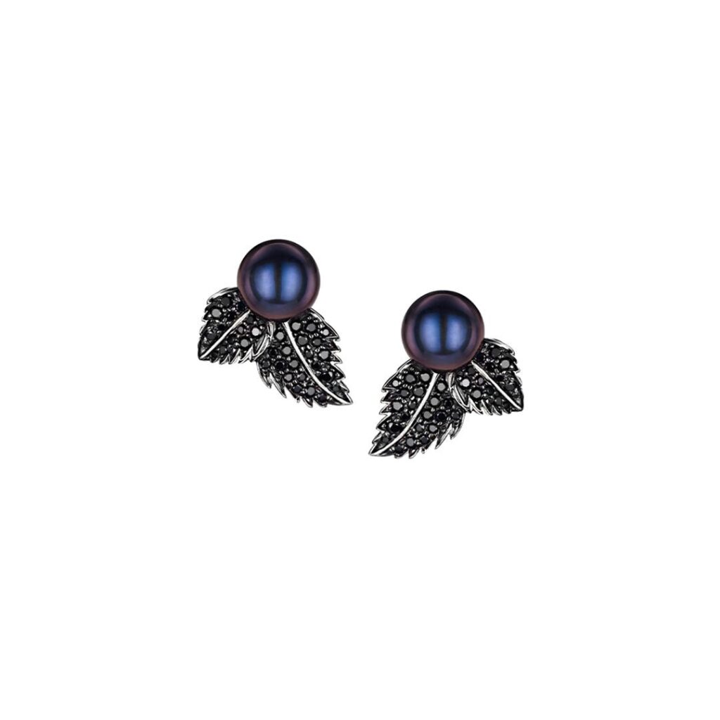 925 Sterling Silver Blackthorn Stud Earrings Black Spinel and Black Pearl