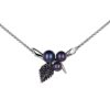 925 Sterling Silver Blackthorn Triple Pearl Leaf Pendant Black Spinel and Black Pearl