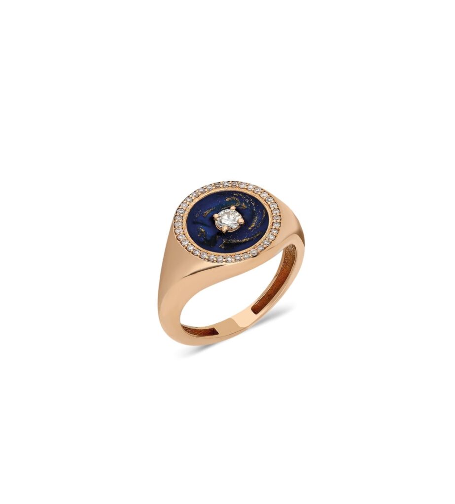 925 Sterling Silver Blue Pinky Diamond Pinky Ring