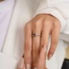 Sterling silver ring with prong-set CZ sapphire and CZ diamond