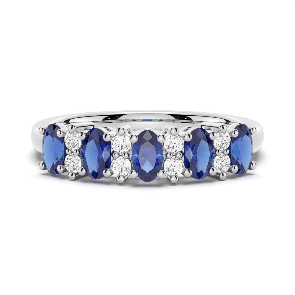 925 Sterling Silver Blue Sapphire and White Sapphire Five Stone Wedding Ring