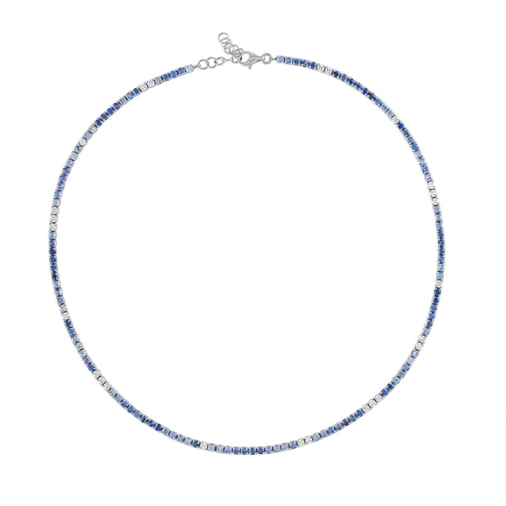 925 Sterling Silver Blue Sapphire Diamond Choker