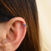 925 Sterling Silver Blue Sapphire Diamond Helix Earrings - Image 2