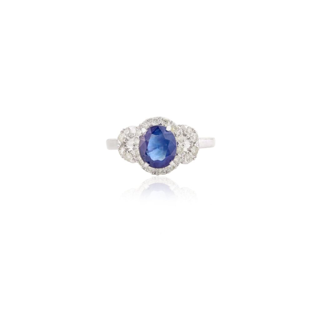 925 Sterling Silver Blue Sapphire Diamond Statement Ring