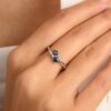 925 Sterling Silver Blue Sapphire Diamond Two Stone Ring - Image 2