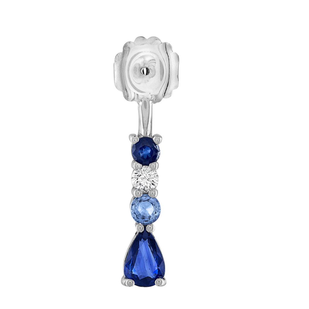 925 Sterling Silver Blue Sapphire Drop Twist Earring Diamond