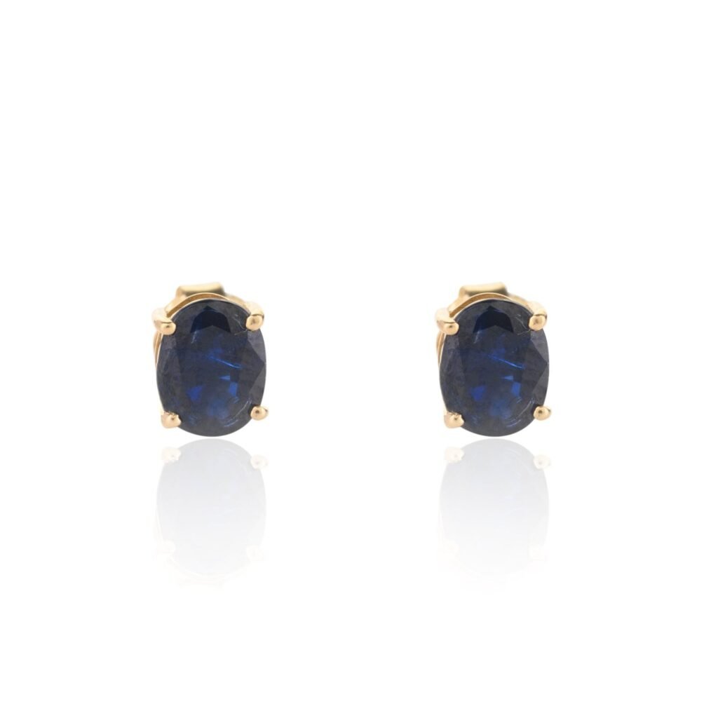 925 Sterling Silver Blue Sapphire Oval Stud Earrings