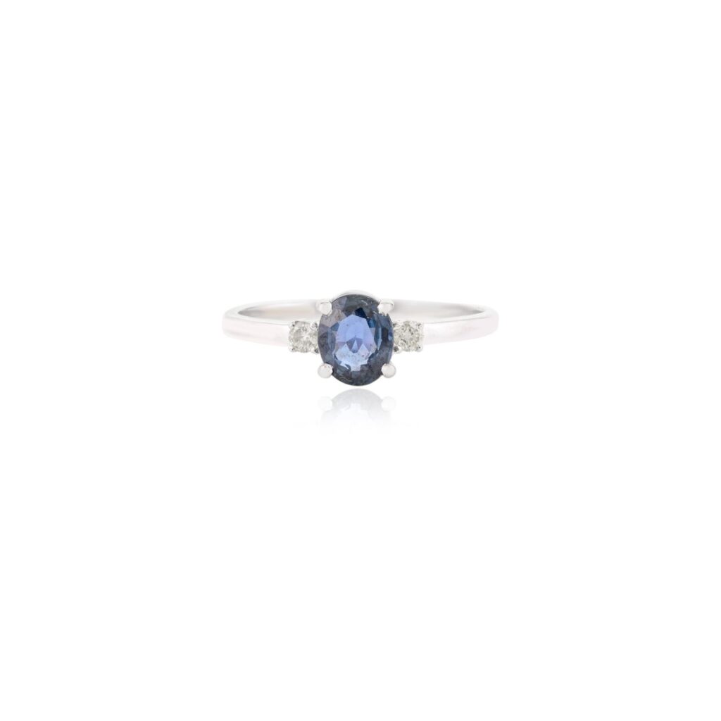 925 Sterling Silver Blue Sapphire Statement Diamond Ring