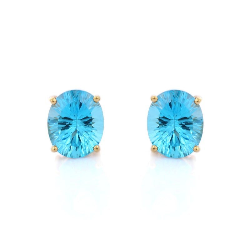 925 Sterling Silver Blue Topaz Dainty Diamond Stud Earrings