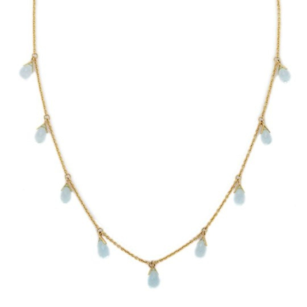 925 Sterling Silver Blue Topaz Drop Chain Diamond Necklace