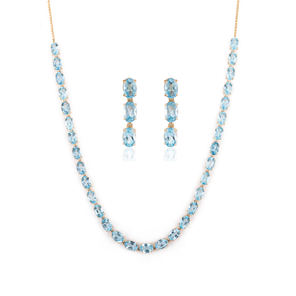 925 Sterling Silver Blue Topaz Earrings Set