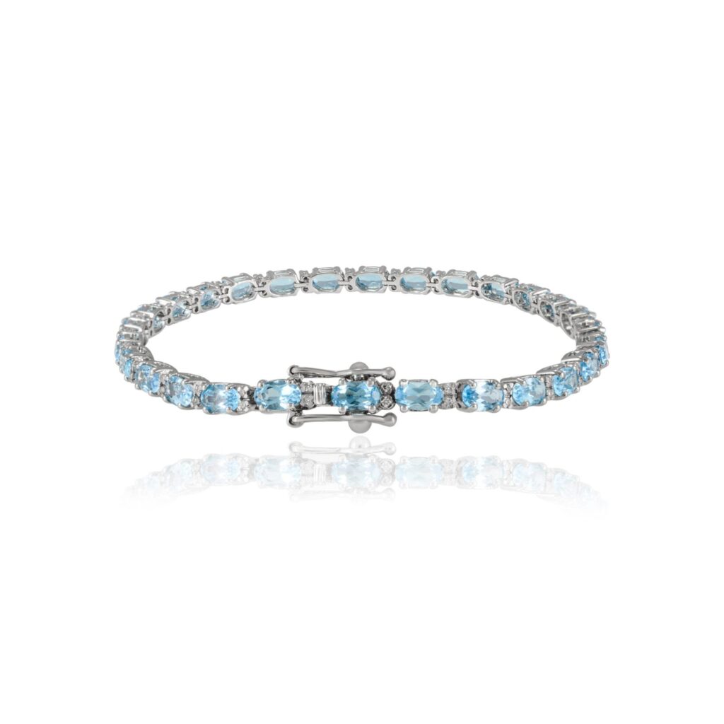 925 Sterling Silver Blue Topaz Tennis Diamond Bracelet