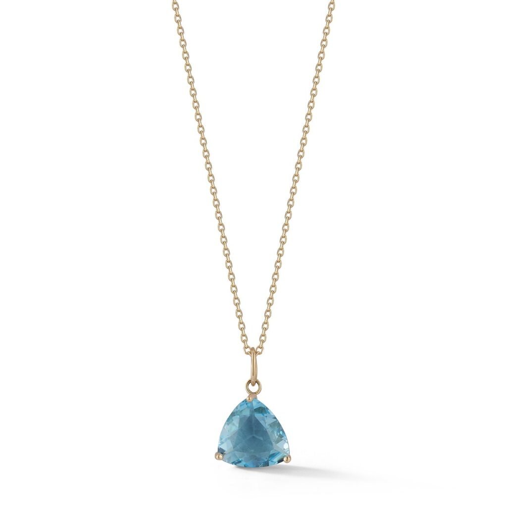 925 Sterling Silver Blue Topaz Trillion Necklace