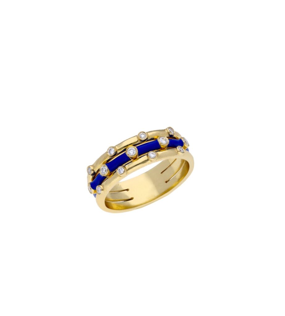 925 Sterling Silver Blue Track Diamond Ring