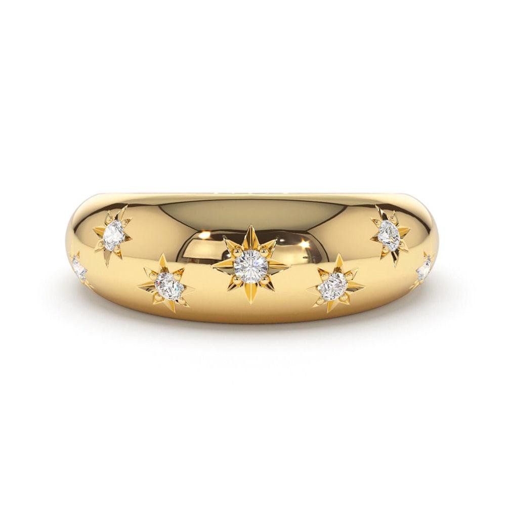 925 Sterling Silver Bold Starburst Dome Diamond Ring