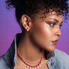 Sterling silver earrings with pearl, coral and CZ diamond accents