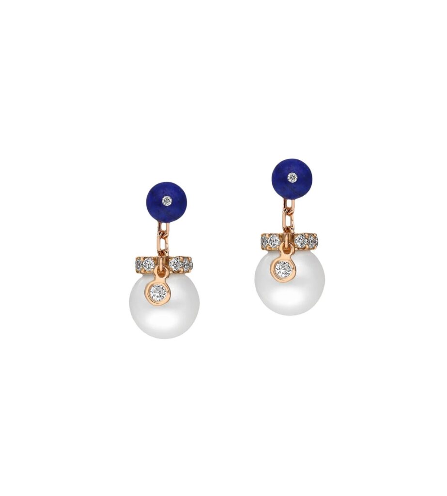 925 Sterling Silver Bonbon Lapis Diamond Pearl Earrings