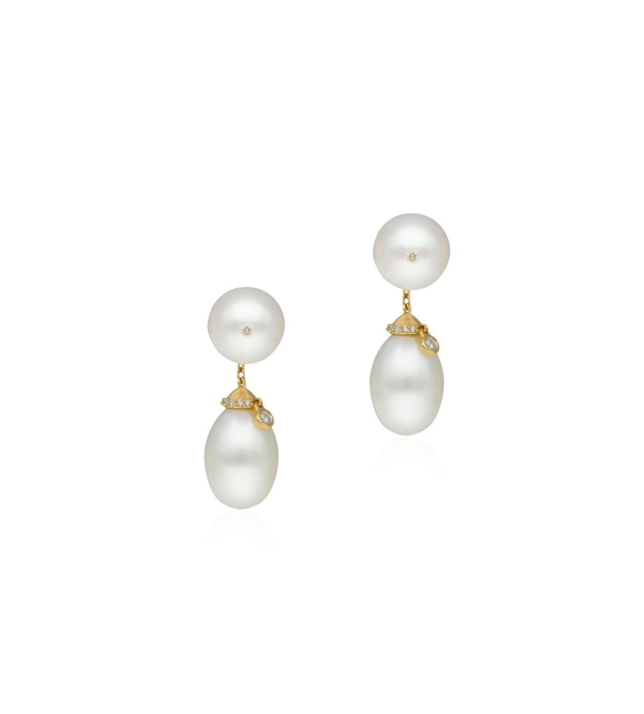 925 Sterling Silver Bonbon Pearl Diamond Drop Earrings