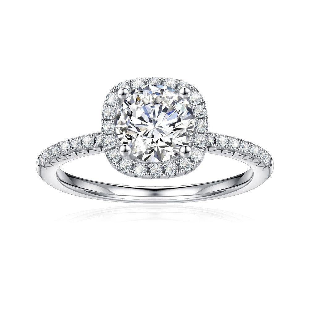 925 Sterling Silver Brilliant Halo Round Cut Diamond Engagement Ring
