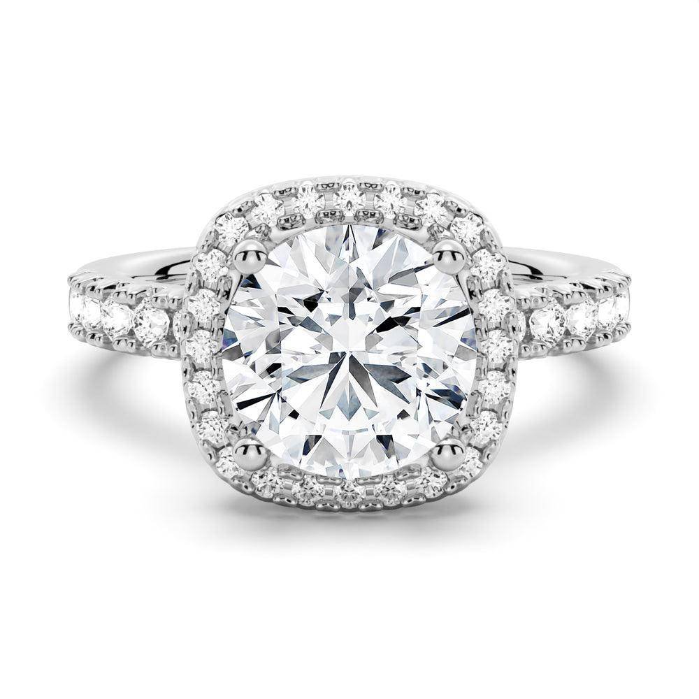 925 Sterling Silver Brilliant Halo Round Diamond Engagement Ring