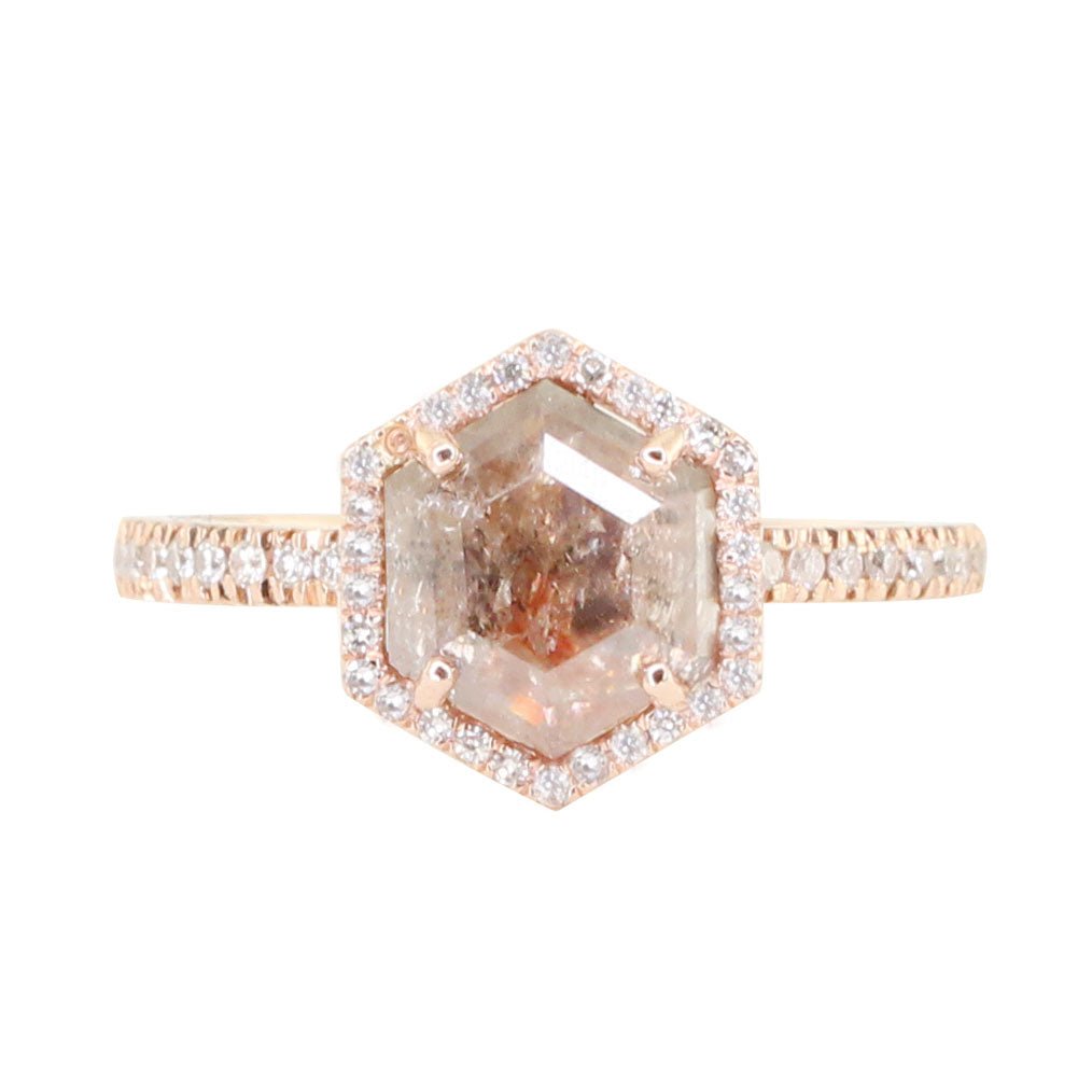 925 Sterling Silver Brown Diamond Single Band Hex Ring