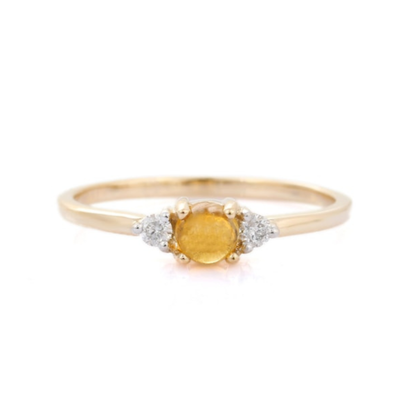 925 Sterling Silver Cabochon Citrine and Diamond Ring