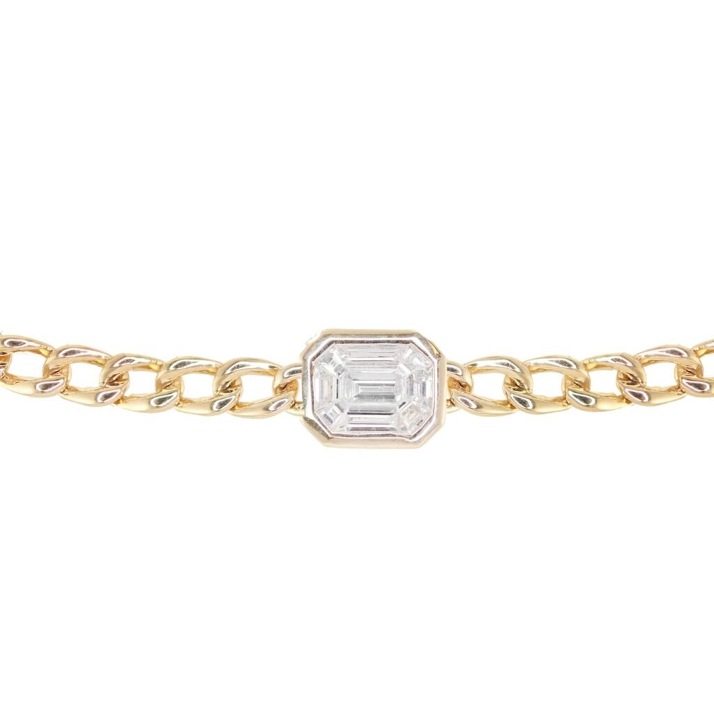 925 Sterling Silver Chain Link Illusion Diamond Bezel Bracelet
