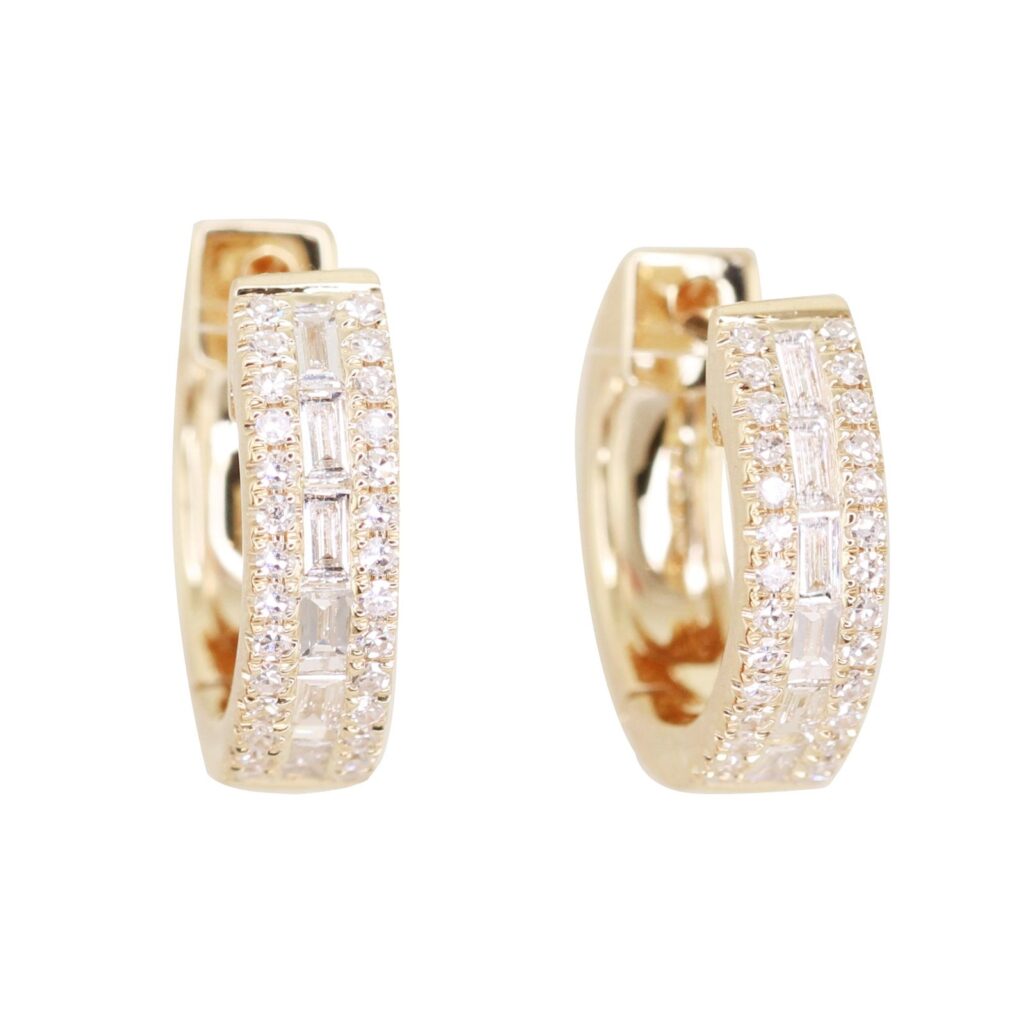 925 Sterling Silver Channel Baguette Diamond Hoop Earrings