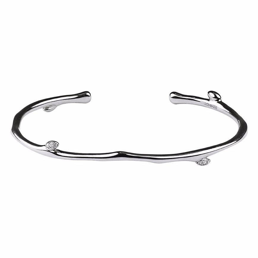 925 Sterling Silver Cherry Blossom Diamond Bangle