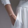 925 Sterling Silver Cherry Blossom Flower Diamond Pearl Bracelet - Image 2
