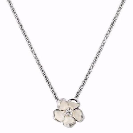 925 Sterling Silver Cherry Blossom Flower Diamond Pendant