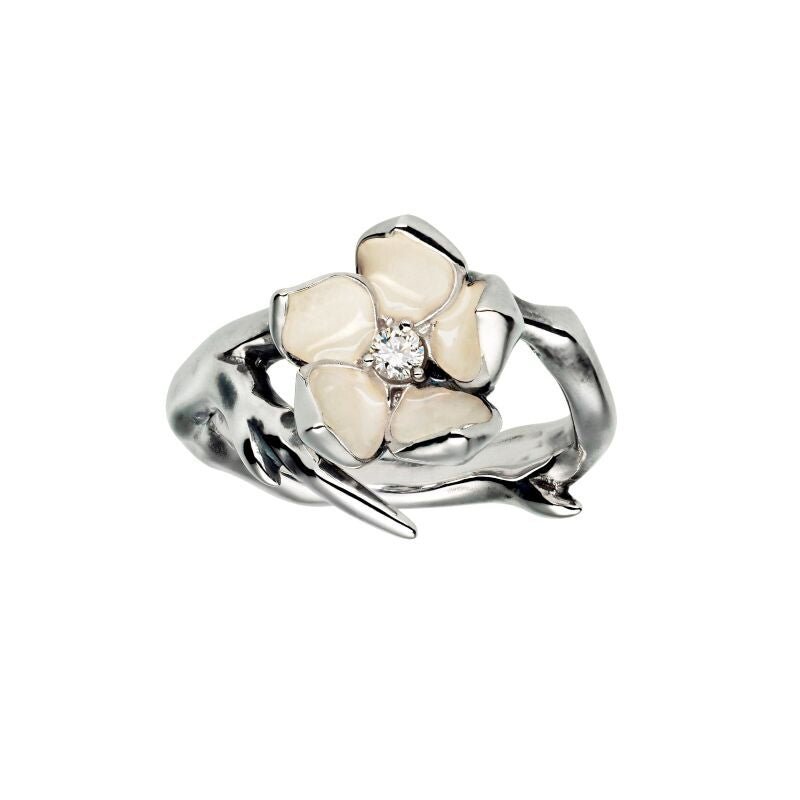 925 Sterling Silver Cherry Blossom Flower Diamond Ring
