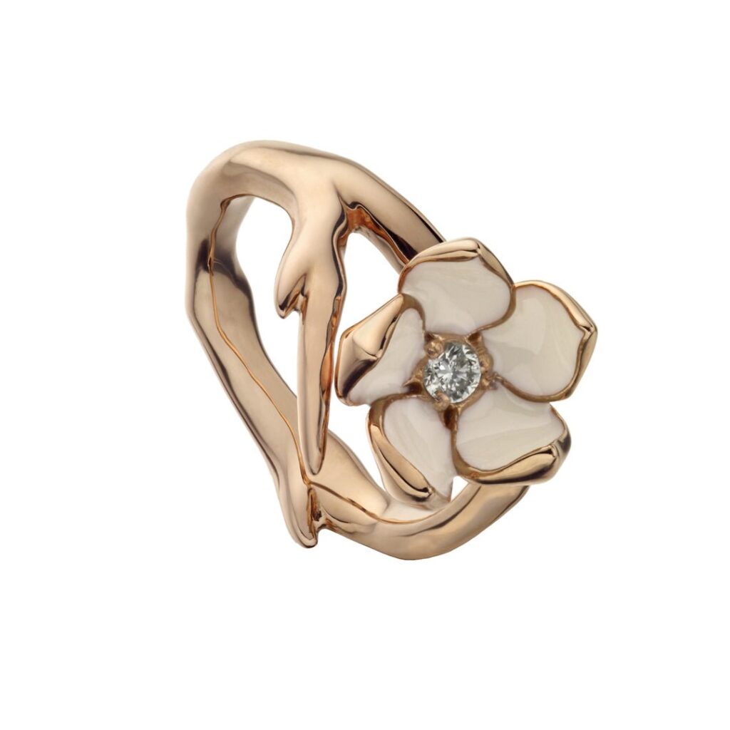 925 Sterling Silver Cherry Blossom Flower Diamond Ring