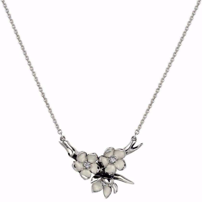 925 Sterling Silver Cherry Blossom Flower Posey Diamond Pendant