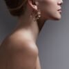 Sterling silver hoop earrings with pearl stones and CZ diamond accents