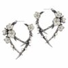 925 Sterling Silver Cherry Blossom Hoop Diamond Pearl Earrings