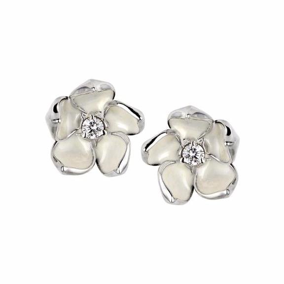 925 Sterling Silver Cherry Blossom Large Flower Diamond Earrings