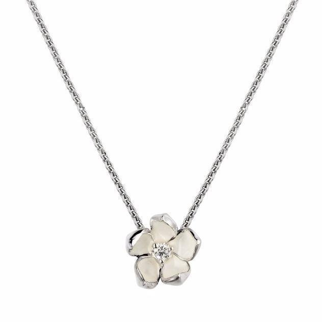 925 Sterling Silver Cherry Blossom Large Flower Diamond Pendant