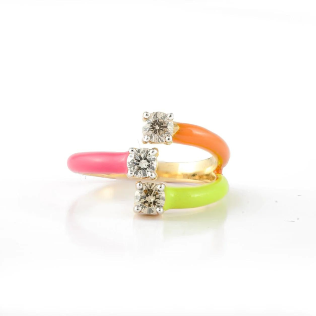925 Sterling Silver Chunky Diamond Enamel Ring